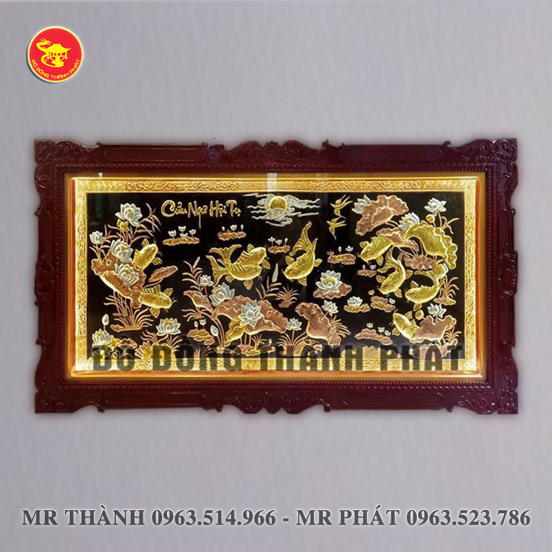 Tranh đồng cửu ngư quẩn hội có đèn led