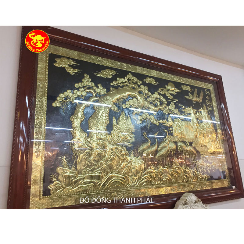 Tranh Đồng Cửu Hạc Trường Tồn Mạ Vàng 24k| Địa Chỉ Bán Tranh Đồng Đẹp
