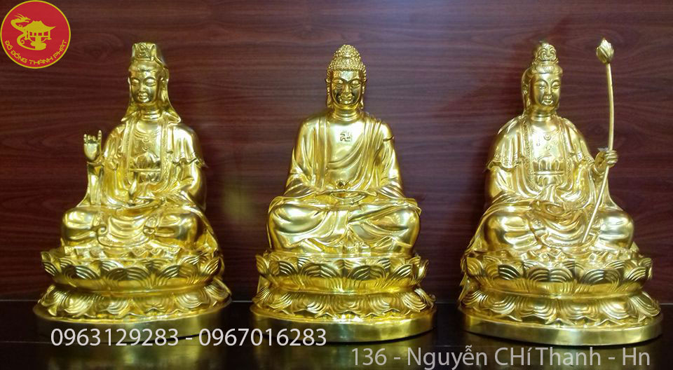 Bộ tượng tam thánh tây phương bằng đồng thiếp vàng