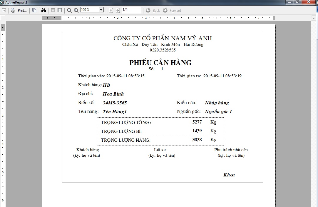 Mẫu in phiếu cân phần mềm cân điện tử