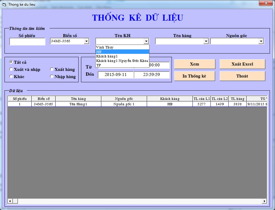 Thống kê dữ liệu phần mềm cân điện tử