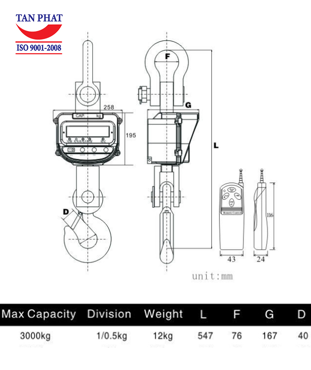 Bản vẽ cơ khí cân treo điện tử 3 tấn OCS XZ