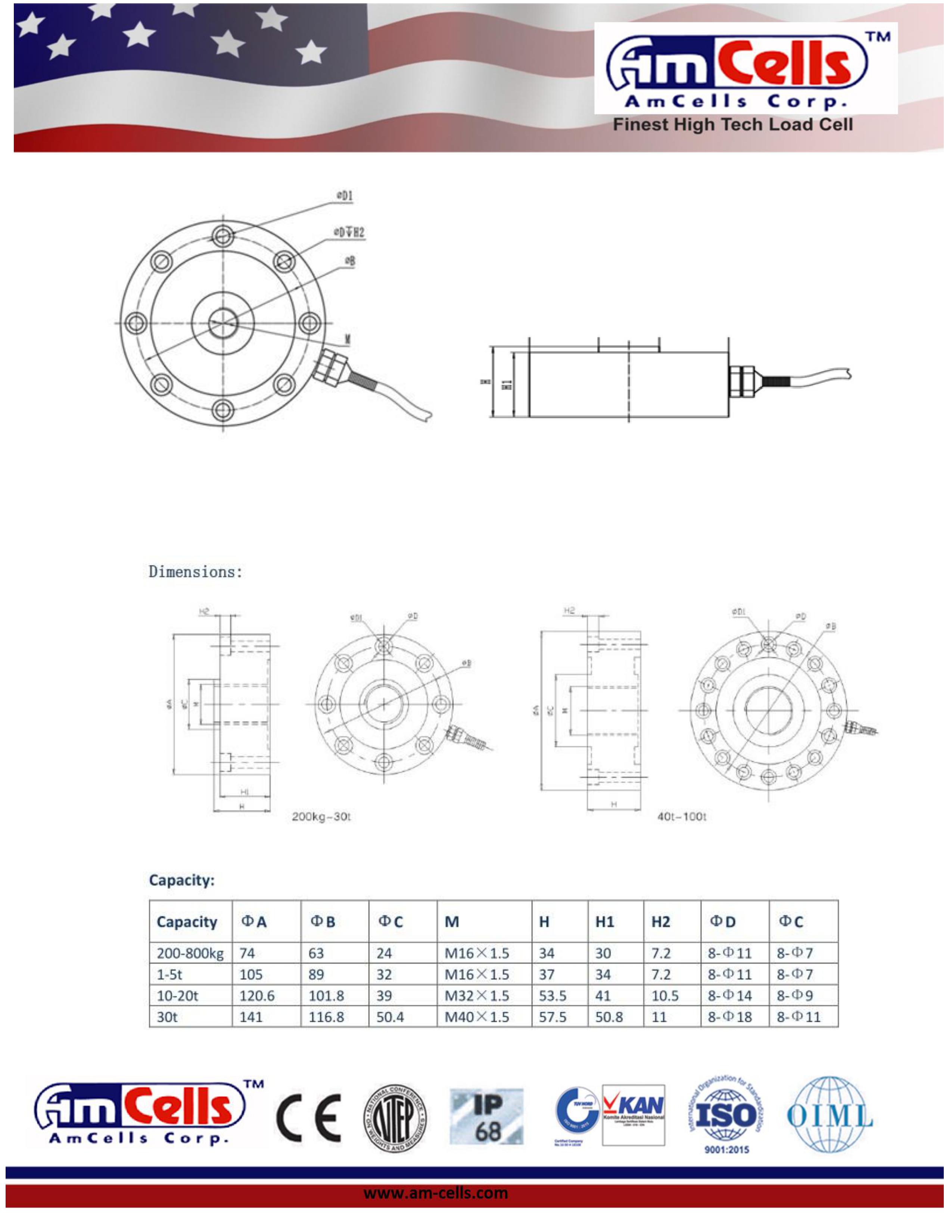 Bản vẽ cơ khí loadcell LFT Amcells