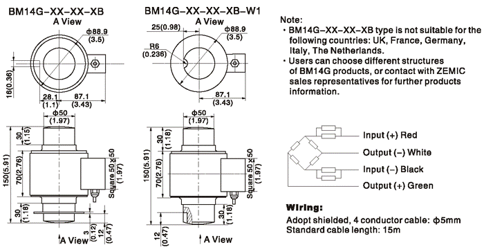 Bản vẽ cơ khí loadcell BM14G Zemic