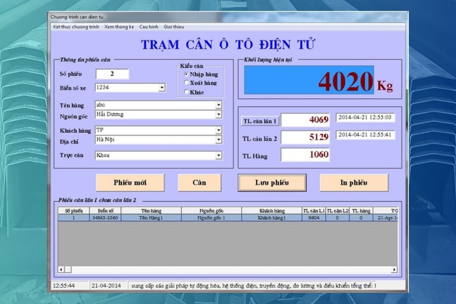 Phần mềm quản lý trạm cân ô tô điện tử 80 tấn 18x3m lắp tại KCN Việt Hà, Bắc Giang.