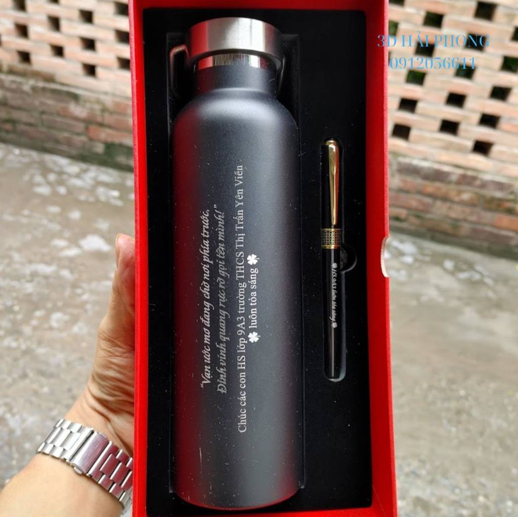 Bình giữ nhiệt inox 304 dung tích 0.6 lít in khắc theo yêu cầu