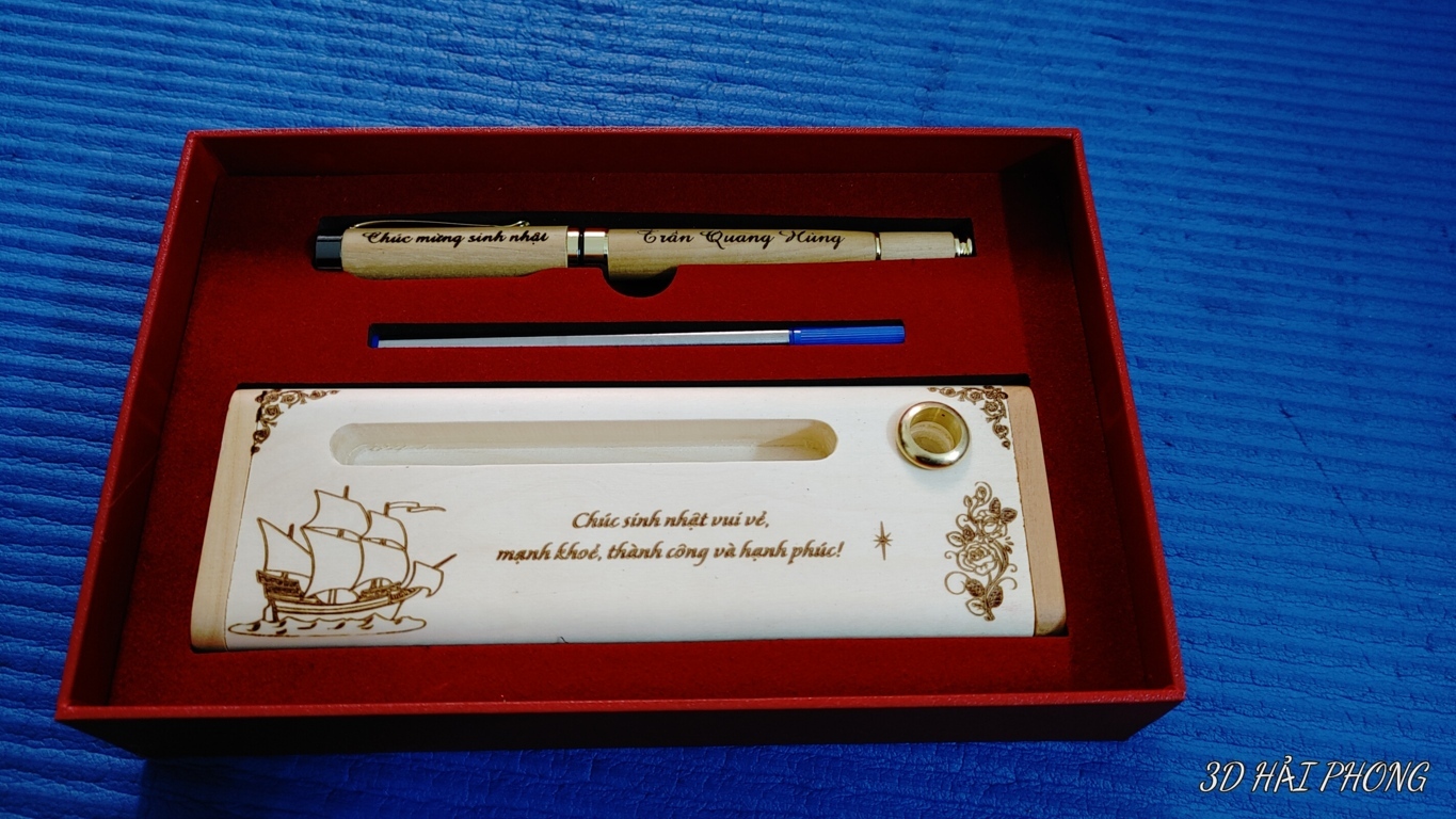Set Bút ký gỗ - quà tặng khắc thuận buồm xuôi gió