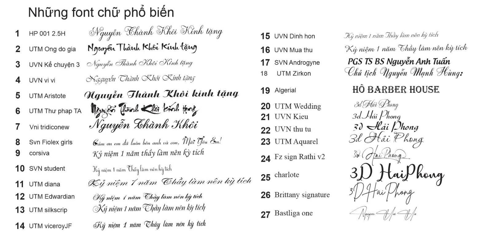 Font chữ viết tay đẹp thường dùng