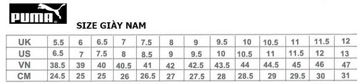 Bảng size giầy Puma nam