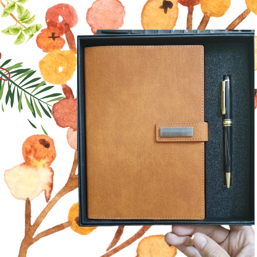 Sổ tay bìa da A5 200 trang kèm bút ký cao cấp