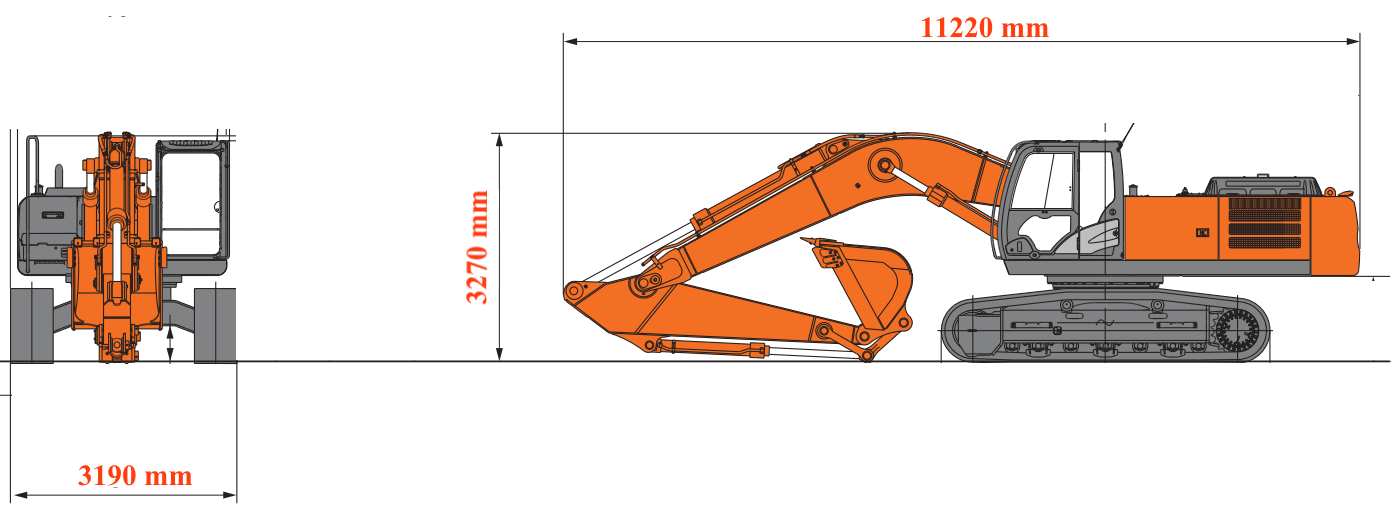 Cho thuê máy xúc đào 330 với kích thước