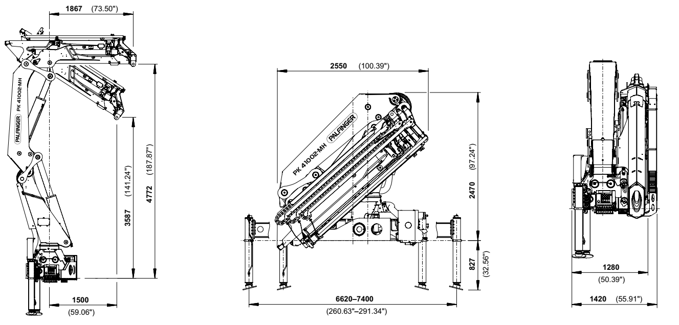 kích thước cẩu gập robot 14 tấn pk 41002 mh