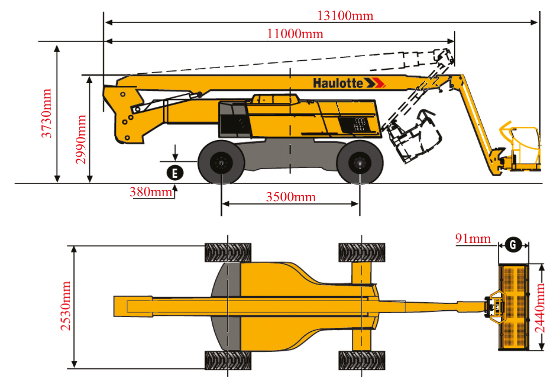 kích thước xe nâng người Z boom HA41 RTJ PRO