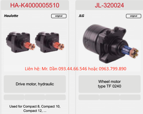 Mô tơ di chuyển điện, thủy lực xe nâng người Haulotte