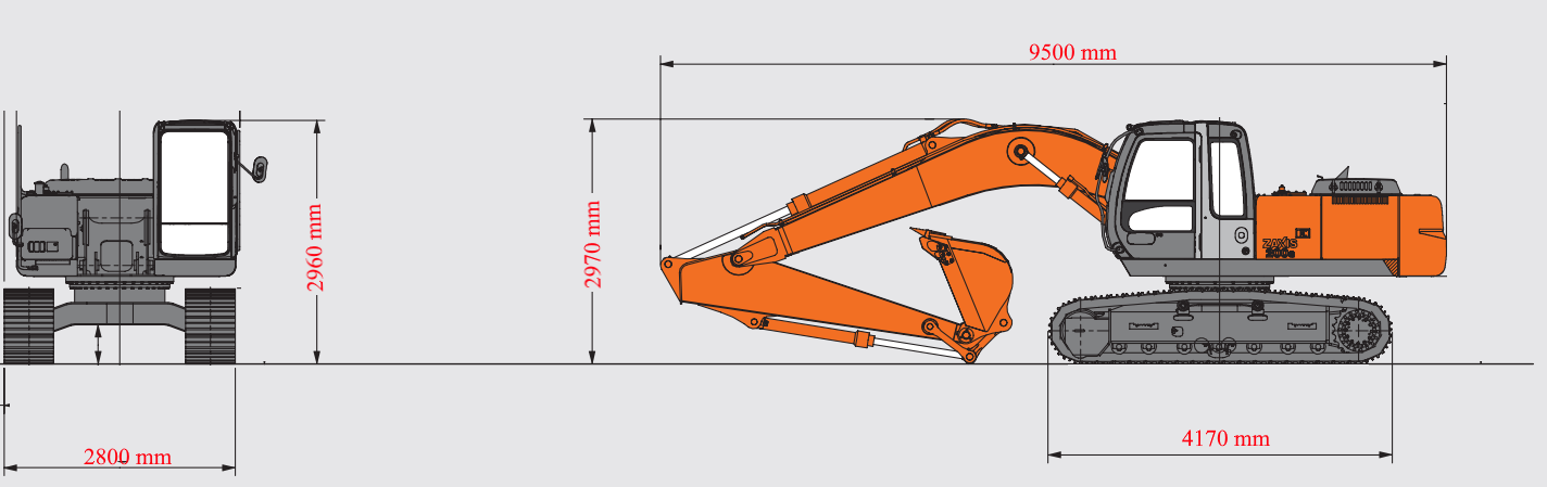 Cho thuê máy xúc đào hitachi 200 với kích thước