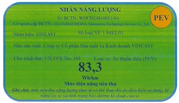 VinFast VF 3 thông số tiêu thụ năng lượng, xe điện Trung Quốc thêm lép vế