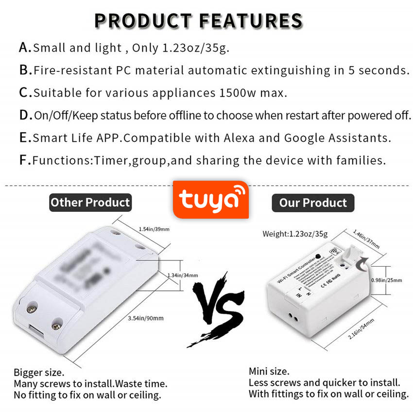 Công Tắc Wifi Điều khiển thông minh qua điện thoại A1 Tuya Basic Mini