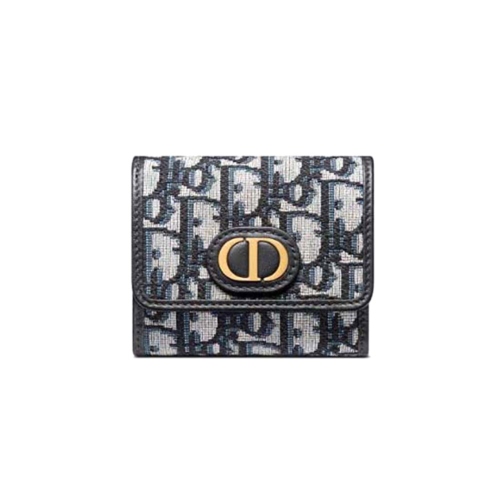 Ví Dior Women 30 Montaigne Lotus Wallet Blue Dior Oblique Jacquard