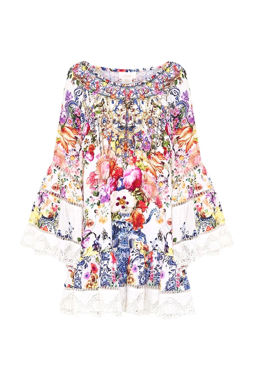 VÁY CAMILLA Silk Cardigan Embellished V-Neck Mid Dress High Classy