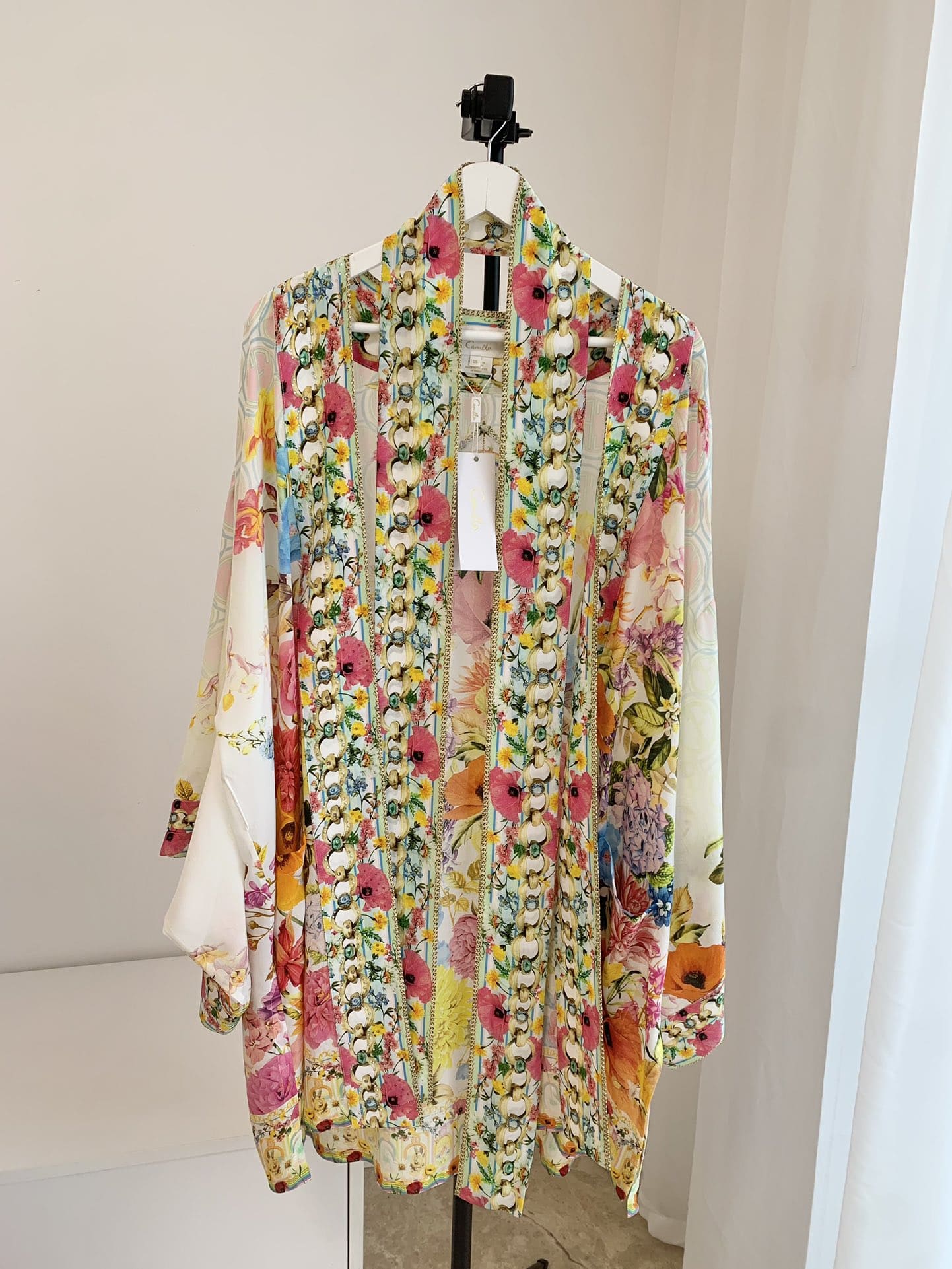 VÁY CAMILLA V NECK Floral Silk Chain Diamond Short High Classy