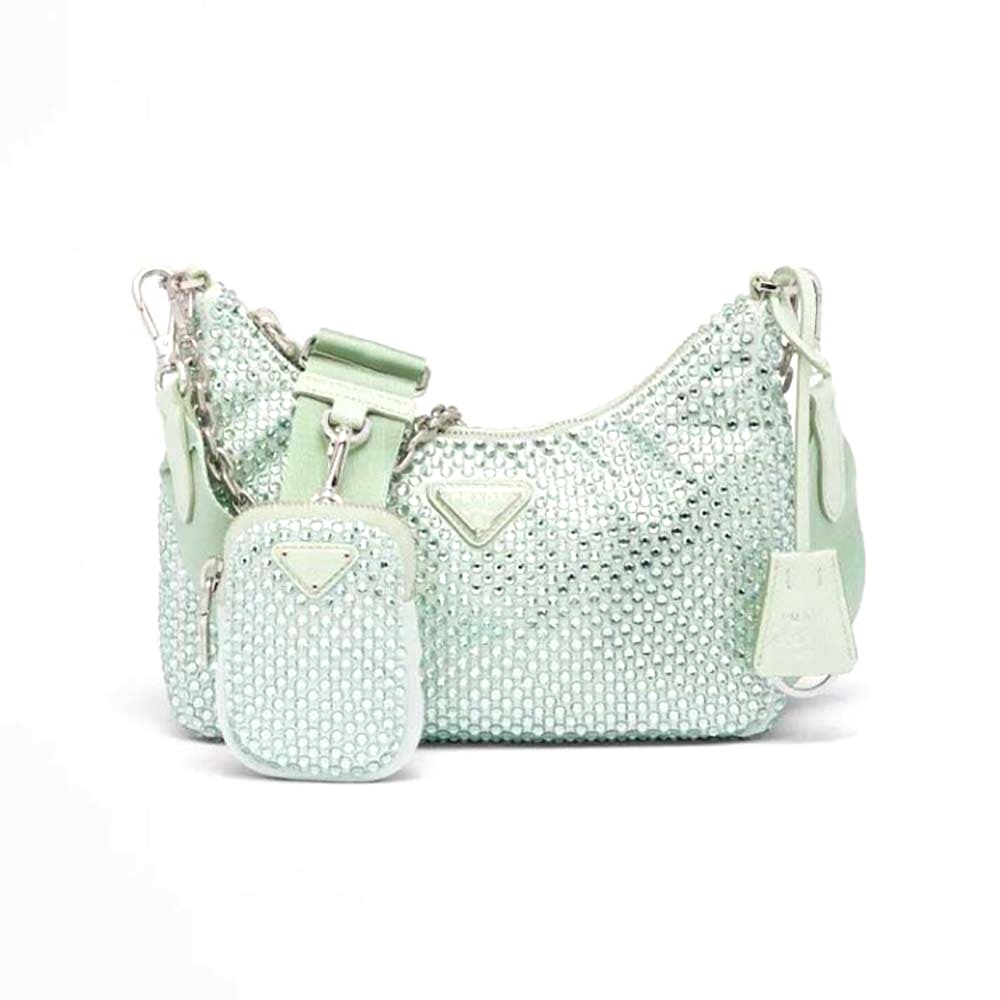 TÚI Prada Women Re-Edition 2005 Satin Bag with Crystals-Aqua
