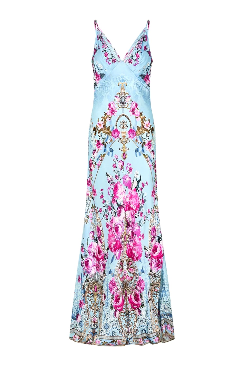 VÁY CAMILLA Silk Diamond Embellished V-Neck Maxi Dress High Classy