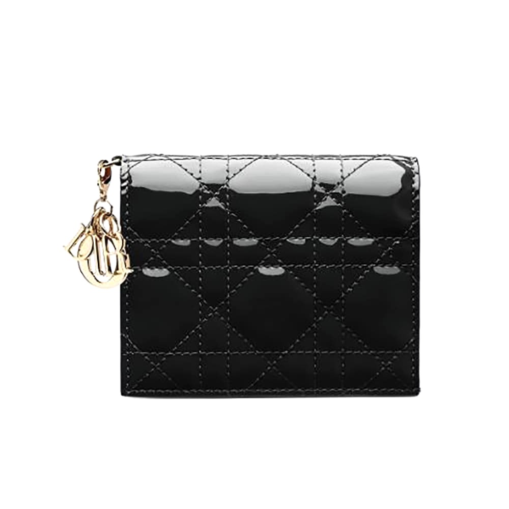 Ví Dior Women Mini Lady Dior Wallet Patent Cannage Calfskin-Black