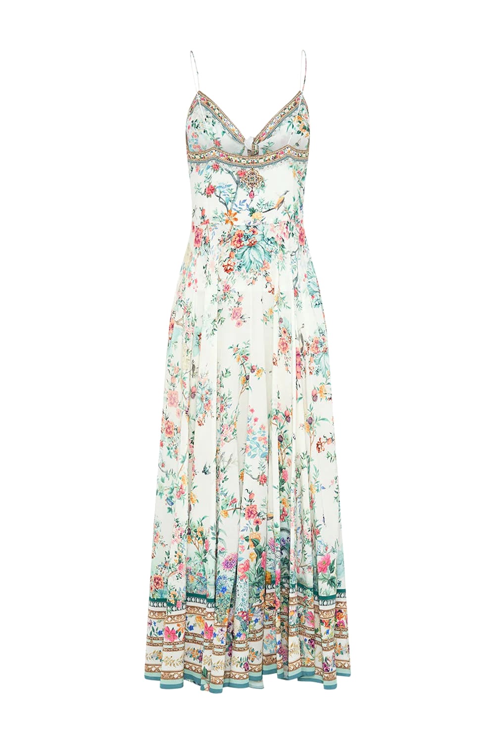 VÁY CAMILLA Long Dress With Tie Front Plumes And Parterres