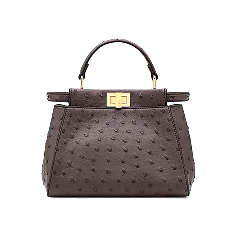 TÚI FENDI Women Peekaboo Iconic Mini Brown Ostrich Leather Bag DA ĐÀ ĐIỂU
