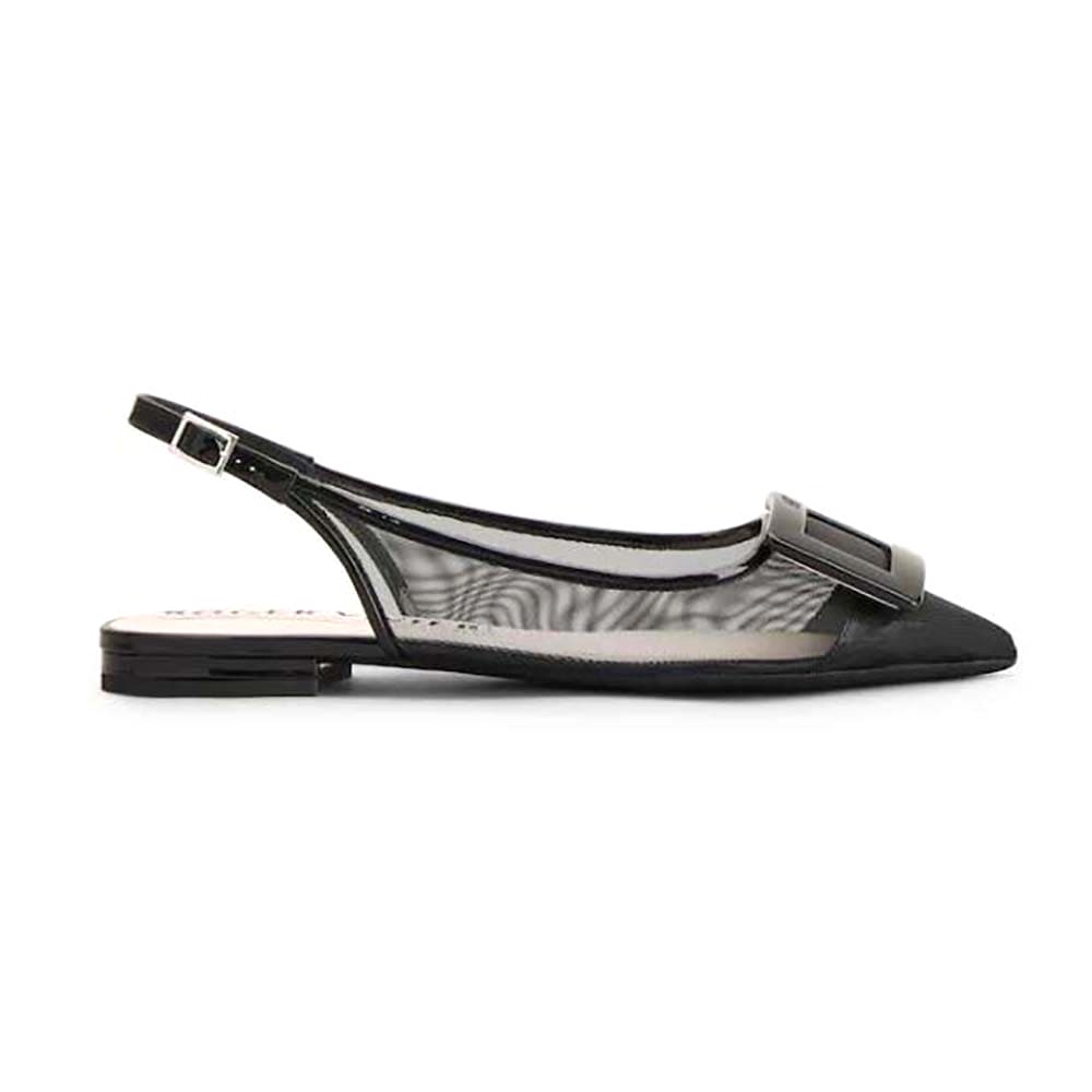 GIÀY Roger Vivier Women Gommettine Net Lacquered Buckle Slingback Ballerinas in Fabric-Black