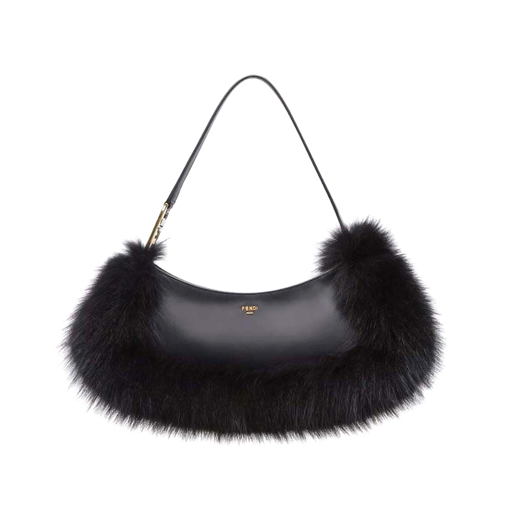 TÚI Fendi Women O’Lock Swing Black Fox Fur and Leather Pouch