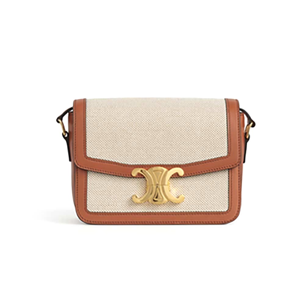 TÚI Celine Women Teen Triomphe Bag in Textile and Natural Calfskin
