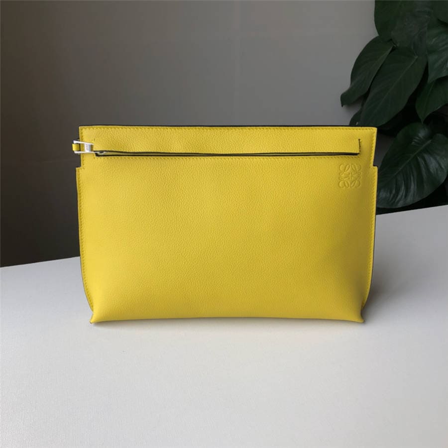 Túi LOEWE ladies clutch bag new pebbled leather T Pouch handbag Yellow