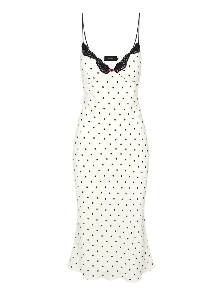 ĐẦM HAI DÂY REALISATION CHẤM BI V NECK LONG DRESS High Classy