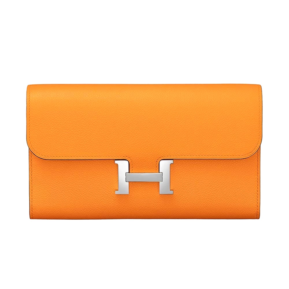 Ví Hermes Women Constance Long Wallet in Calfskin Leather-Orange