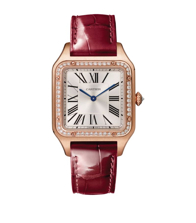 Đồng hồ CARTIER Rose Gold and Diamond Santos-Dumont Watch 27 mm mặt số màu trắng