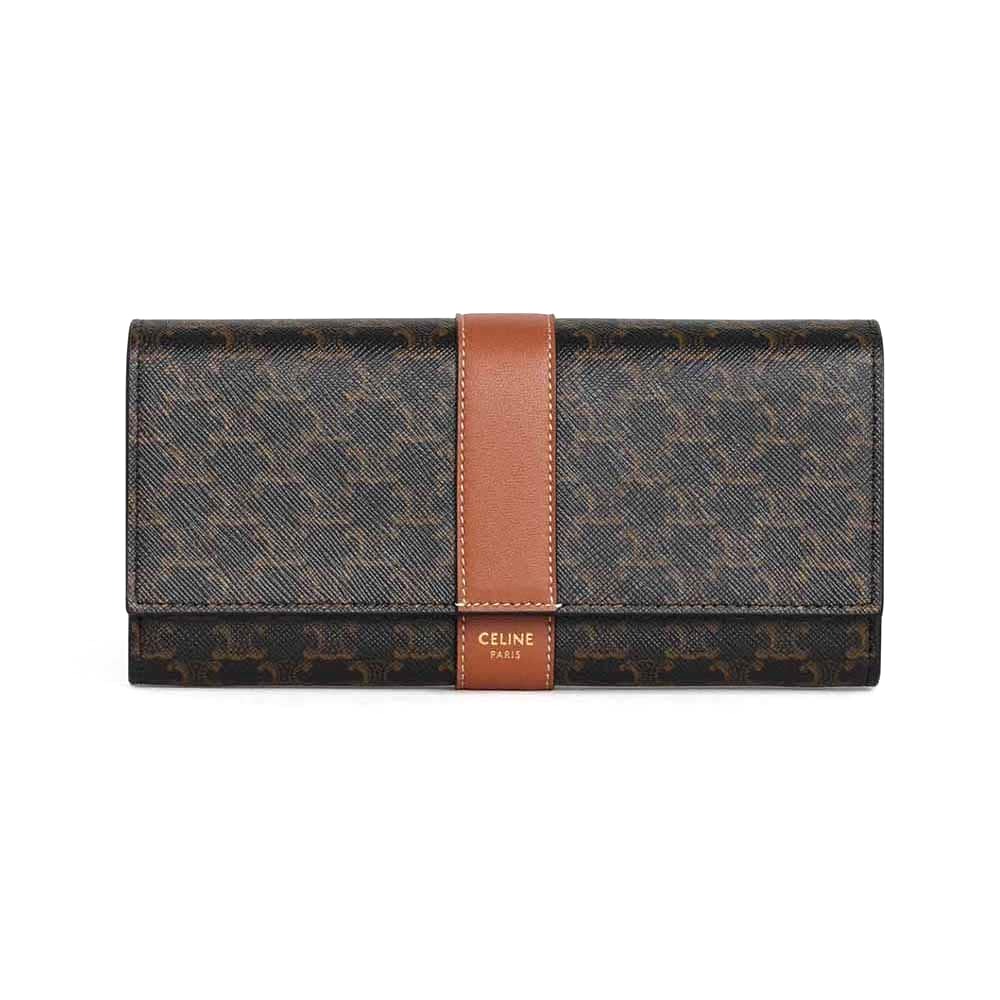 Ví Celine Women Large Flap Wallet in Triomphe Canvas and Lambskin