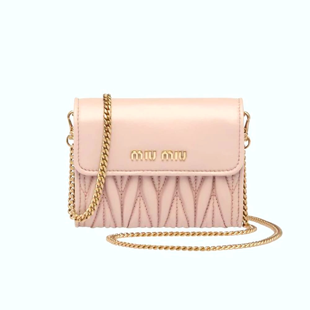 Ví Miu Miu Women Nappa Leather Wallet with Shoulder Strap-Pink
