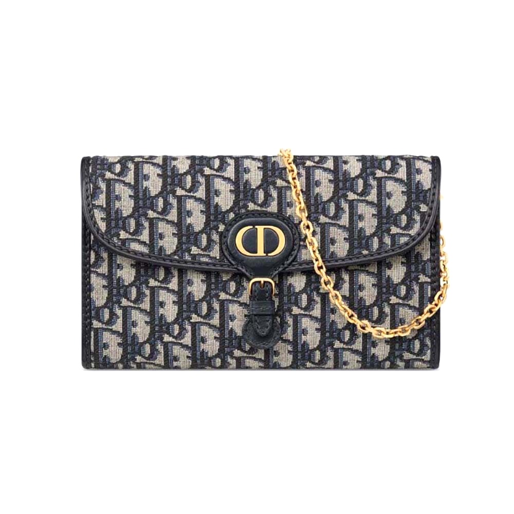 TÚI Dior Women Bobby East-west Pouch with Chain Blue Dior Oblique Jacquard