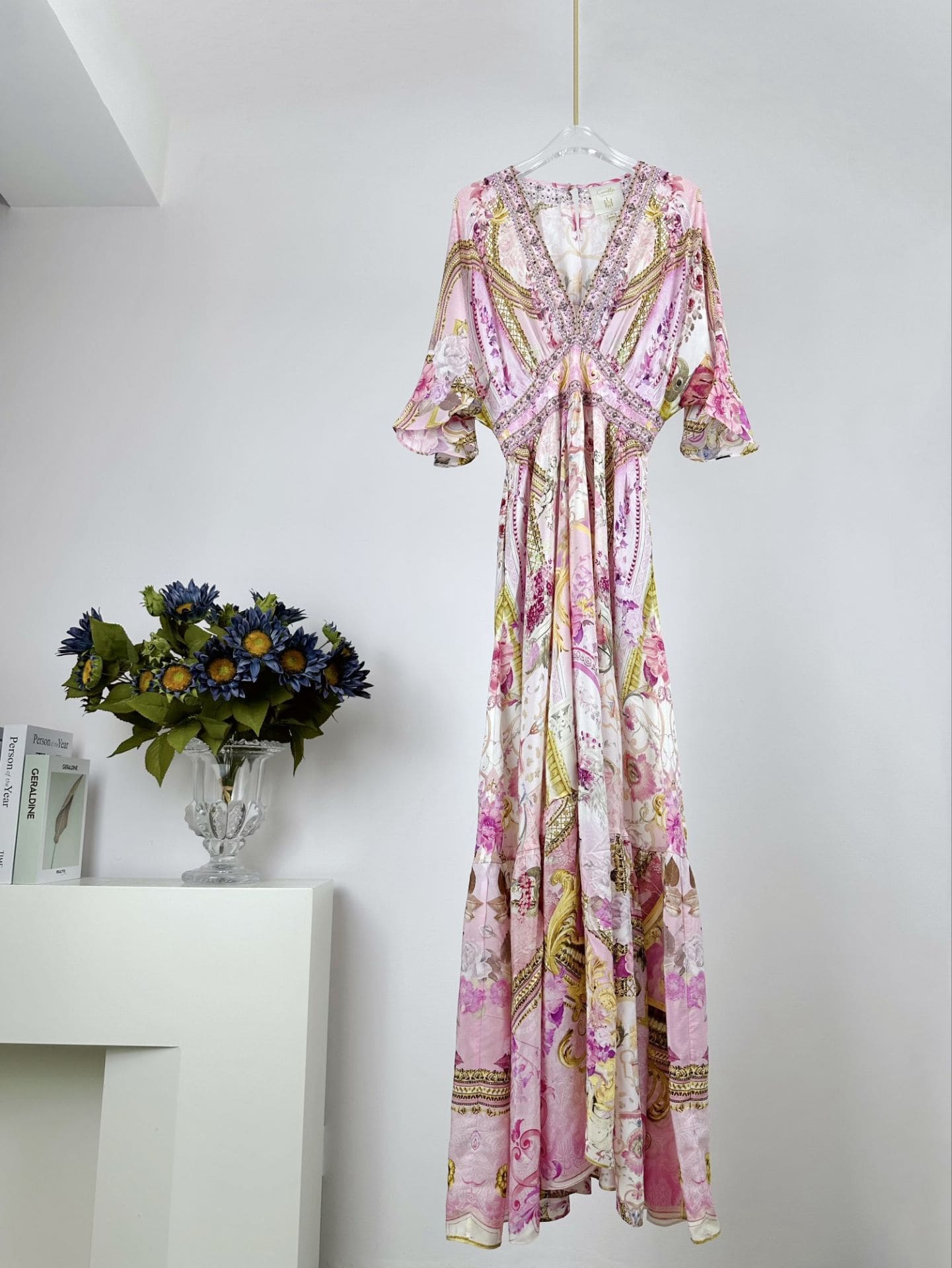 VÁY CAMILLA Silk Embellished V-Neck Maxi Dress High Classy