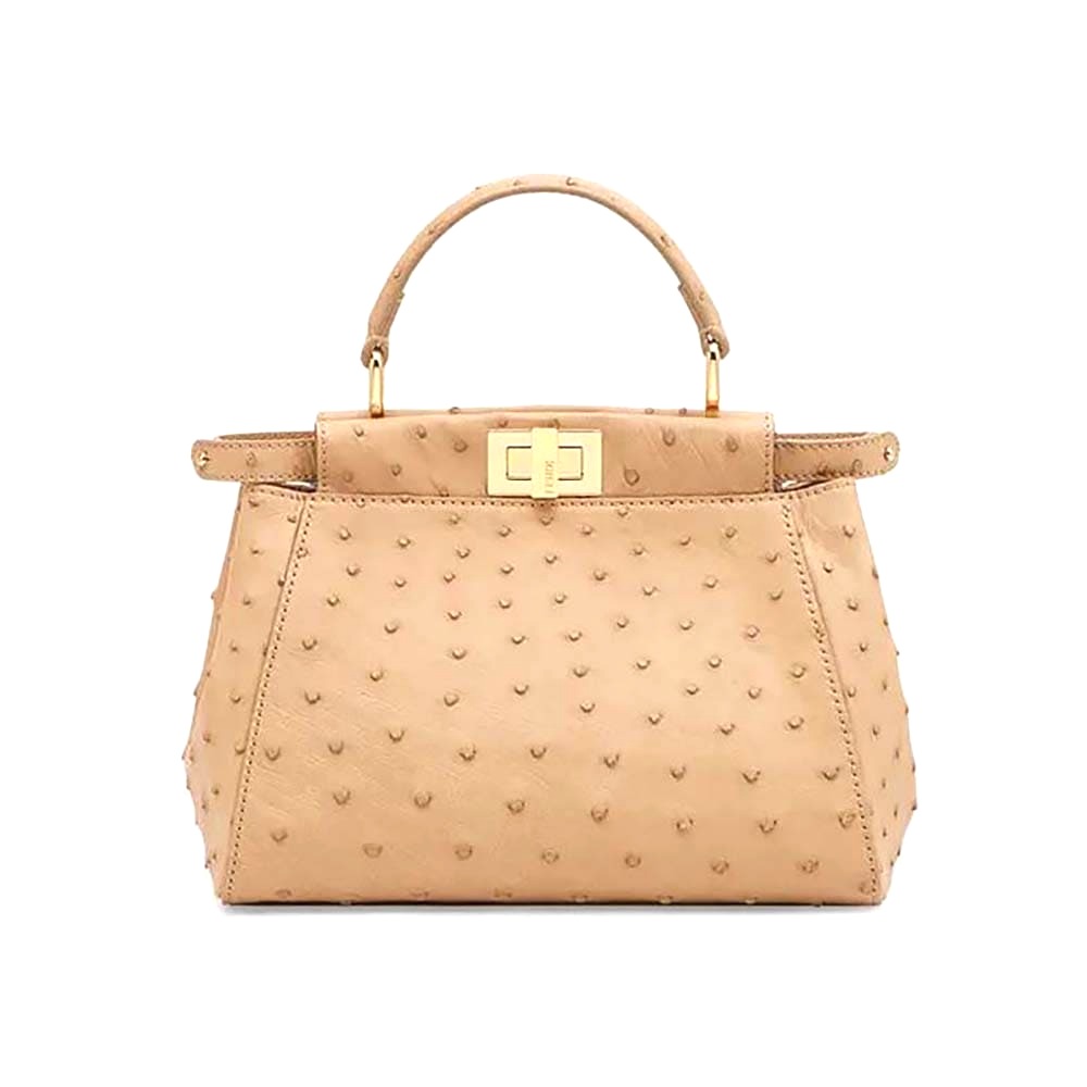 TÚI Fendi Women Peekaboo Iconic Mini Brown Ostrich Bag DA ĐÀ ĐIỂU