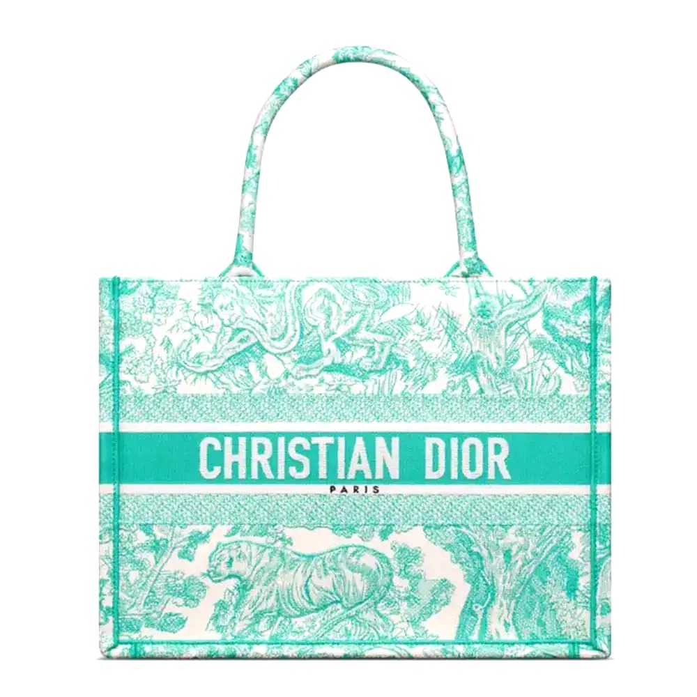 TÚI Dior Women Medium Dioriviera Dior Book Tote Aquamarina Toile de Jouy Embroidery