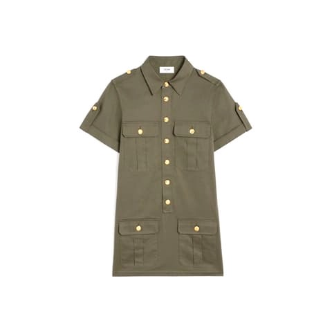 VÁY CELINE T-SHIRT DRESS WITH MILITARY POCKETS IN LIGHTWEIGHT TWILL KAKI