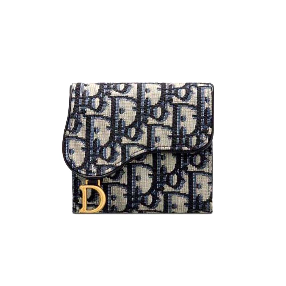 Ví Dior Women Saddle Lotus Wallet Gray Dior Oblique Jacquard