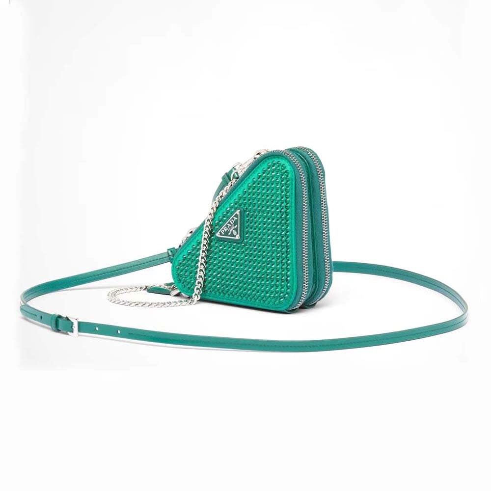 TÚI Prada Women Embellished Satin and Leather Mini-Pouch-Green