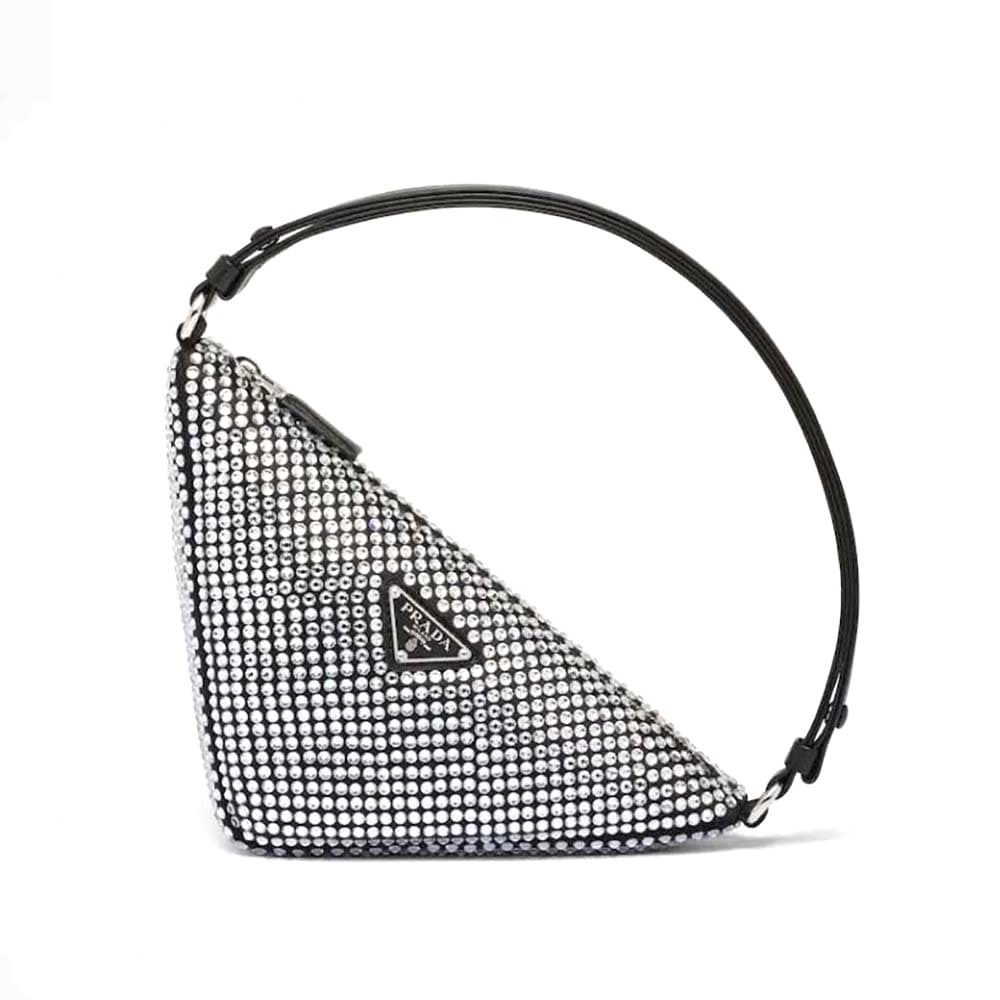 TÚI Prada Women Crystal-Studded Satin Pouch-Black