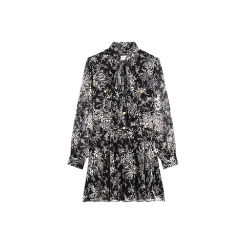 VÁY CELINE LAVALLIÈRE MINI DRESS IN SILK GEORGETTE NOIR/CRAIE