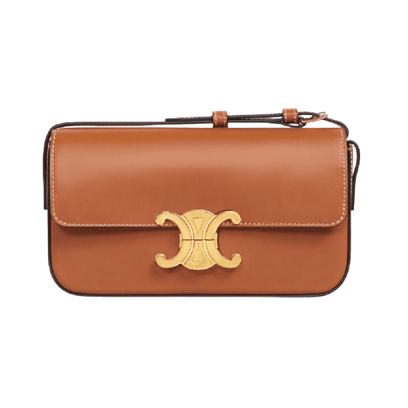 TÚI Celine Women Triomphe Shoulder Bag in Shiny Calfskin-Brown