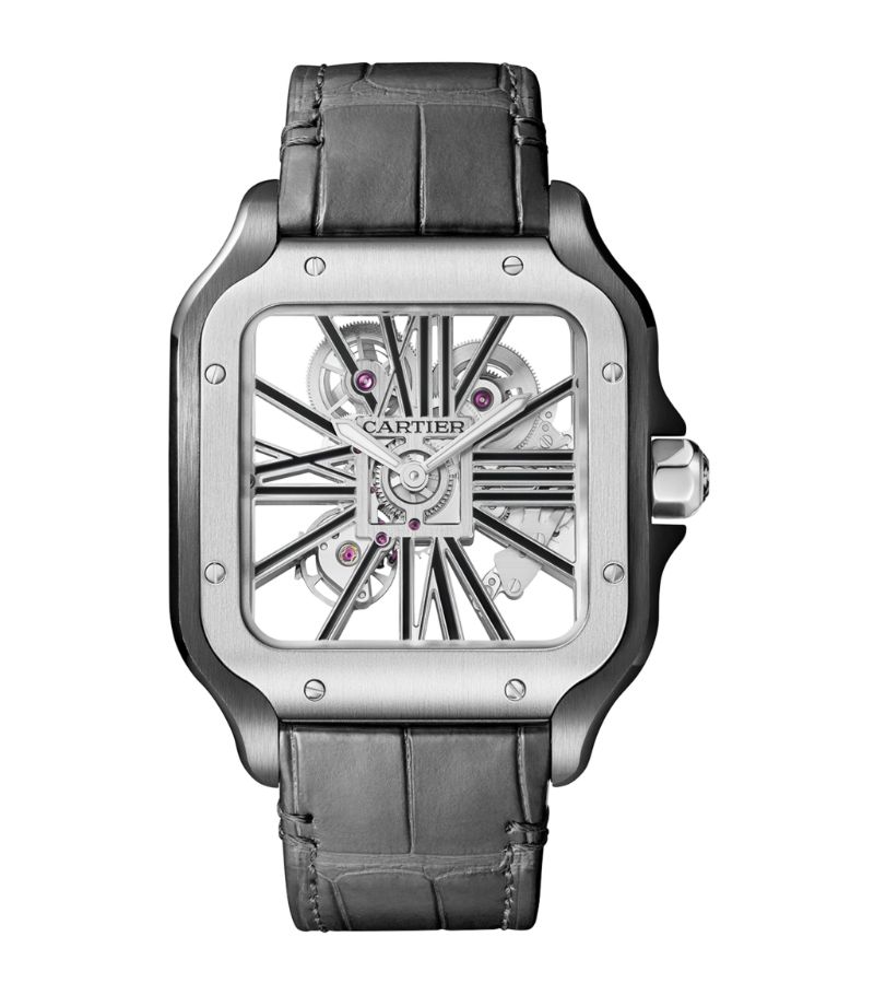 Đồng hồ CARTIER Large Steel Santos de Cartier Skeleton Watch 39.8mm mặt số màu xám