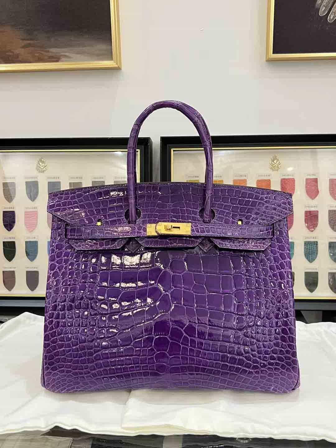 TÚI HERMES BIRKIN 35 DA CÁ SẤU MỸ 3 MÀU THẠCH ANH TÍM,NÂU MẬT ONG,XANH SAPPHIRE(GIÁ LIÊN HỆ)